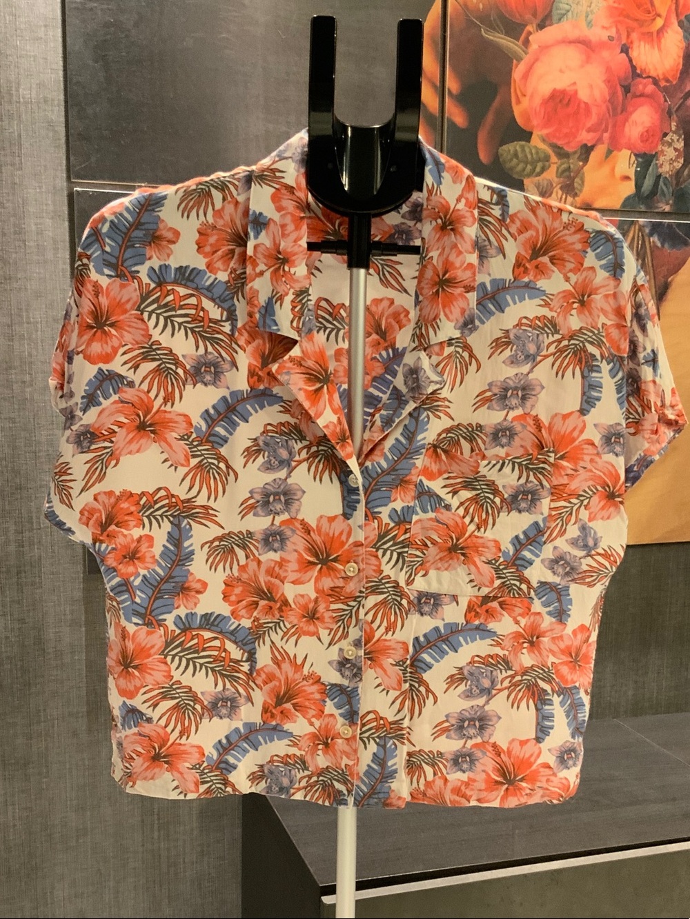 Wilfred Floral Button-Down Camp Shirt with Coral & Blue S